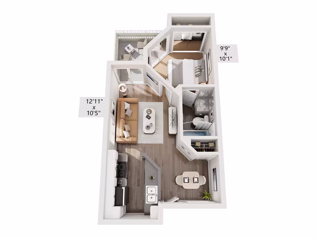 1 Bed, 1 Bath A G17 floor plan